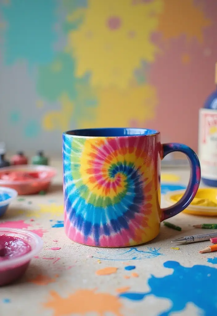 26 Mug Painting Ideas That Transform Your Drinkware Into Cute Personalized Gifts - 16. DIY Tie-Dye Effect