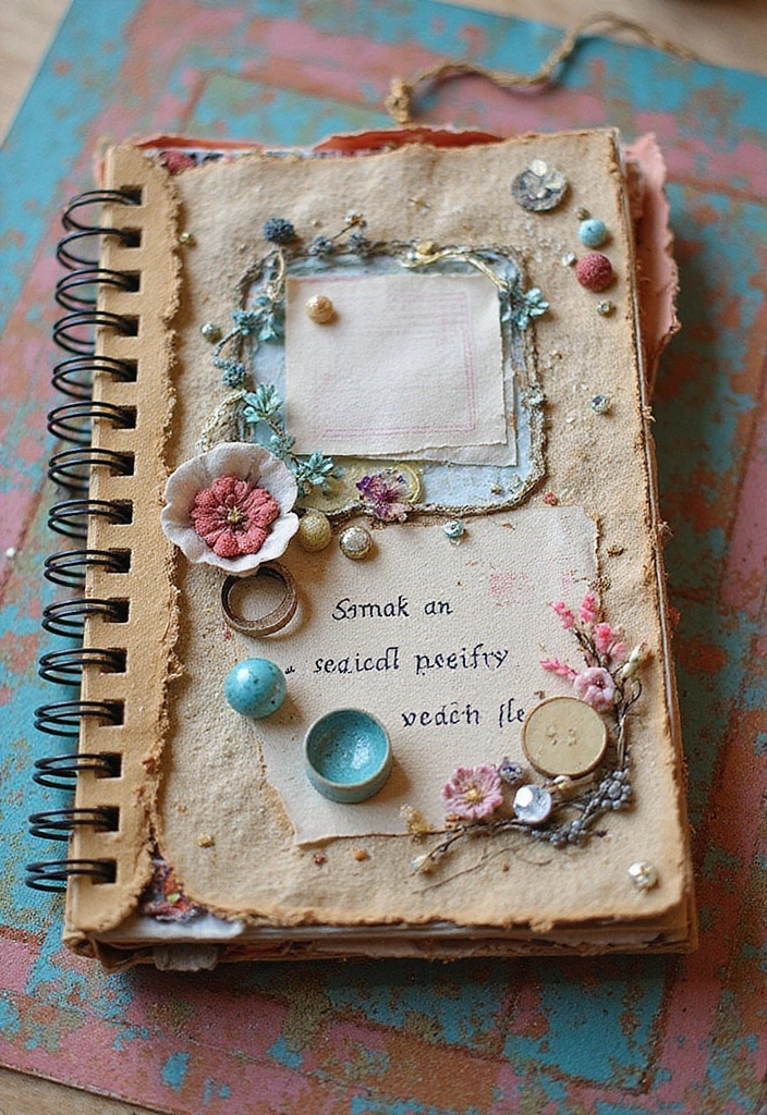 26 Notebook Decoration Ideas Cover That Make Writing Inspiring and Cute - 14. Mixed Media Magic