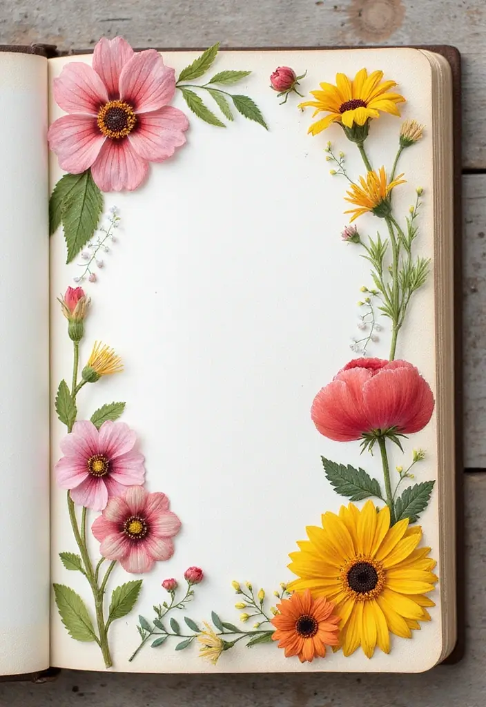 26 Paper Journal Ideas That Turn Notes Into Beautiful Keepsakes - 3. Nature-Inspired Pressed Flowers