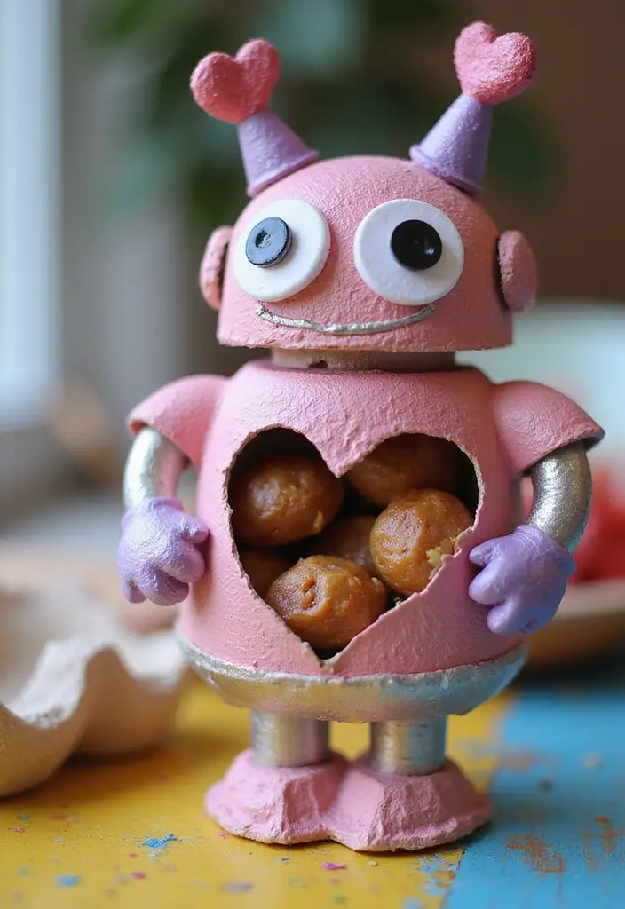 26 Robot Valentine Box Ideas That Make Gifts Fun and Unique - 10. Egg Carton Robot