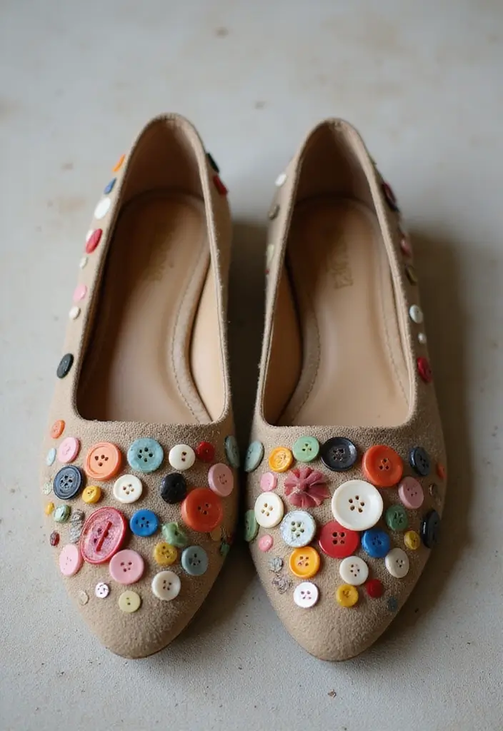 26 Shoe Decoration Ideas That Turn Footwear Into Fun Statement Pieces - 5. Vintage Button Embellishments