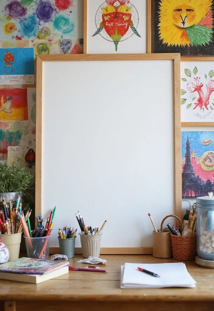 26 Whiteboard Decoration Ideas That Make Notes Fun and Colorful - 18. Arts and Crafts Showcase