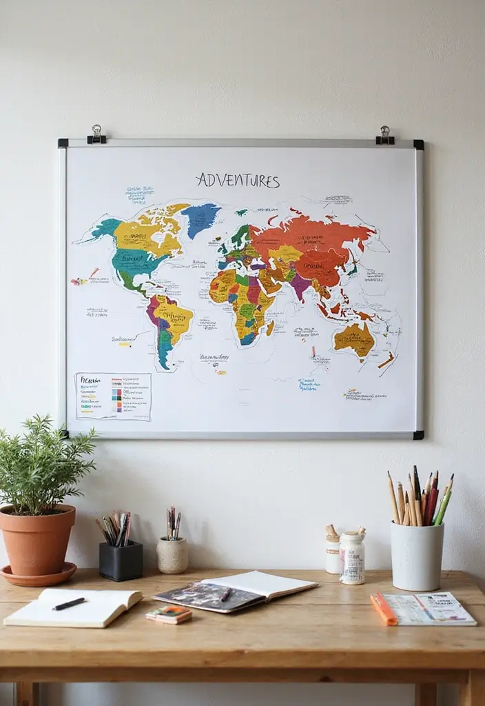 26 Whiteboard Decoration Ideas That Make Notes Fun and Colorful - 19. Travel Adventure Map