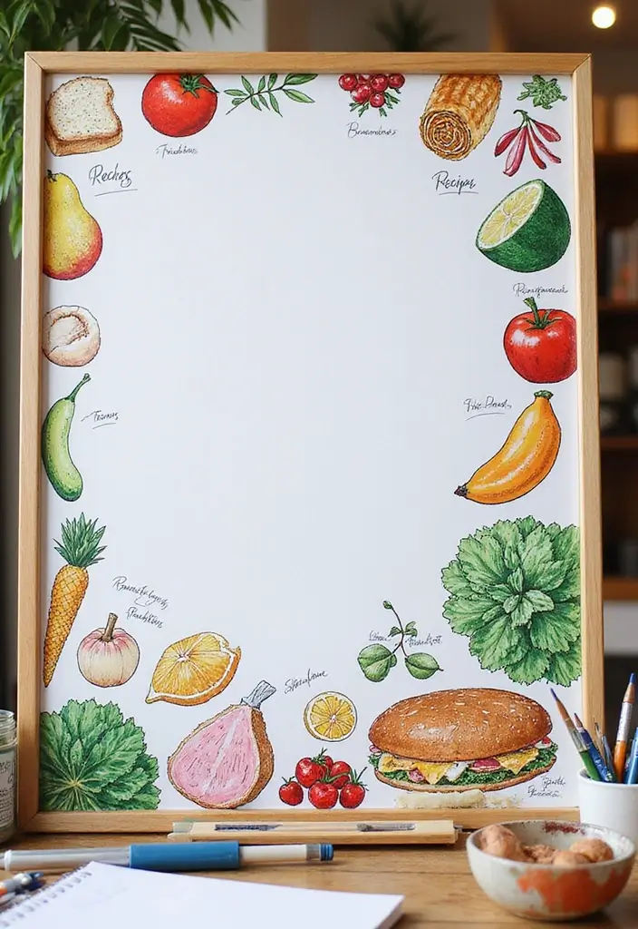 26 Whiteboard Decoration Ideas That Make Notes Fun and Colorful - 22. Artful Recipe Corner