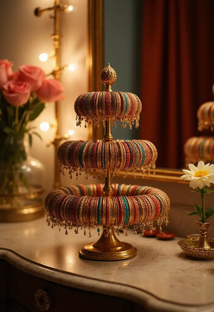 27 Bangle Decoration Ideas At Home That Make Jewelry Pop and Stylish - 10. Multi-Tiered Stand