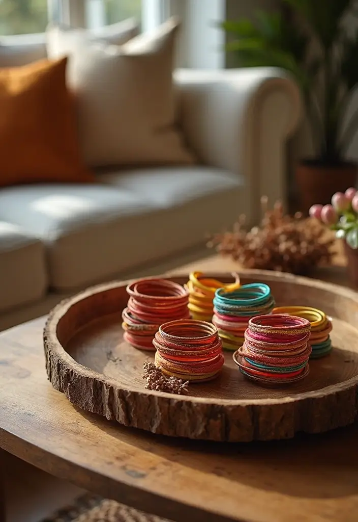 27 Bangle Decoration Ideas At Home That Make Jewelry Pop and Stylish - 12. Rustic Wooden Tray