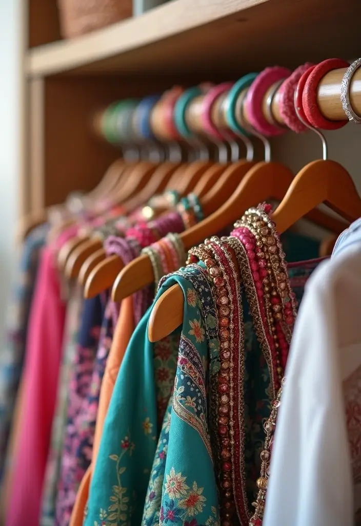 27 Bangle Decoration Ideas At Home That Make Jewelry Pop and Stylish - 13. Color-Coded Hanging Rods