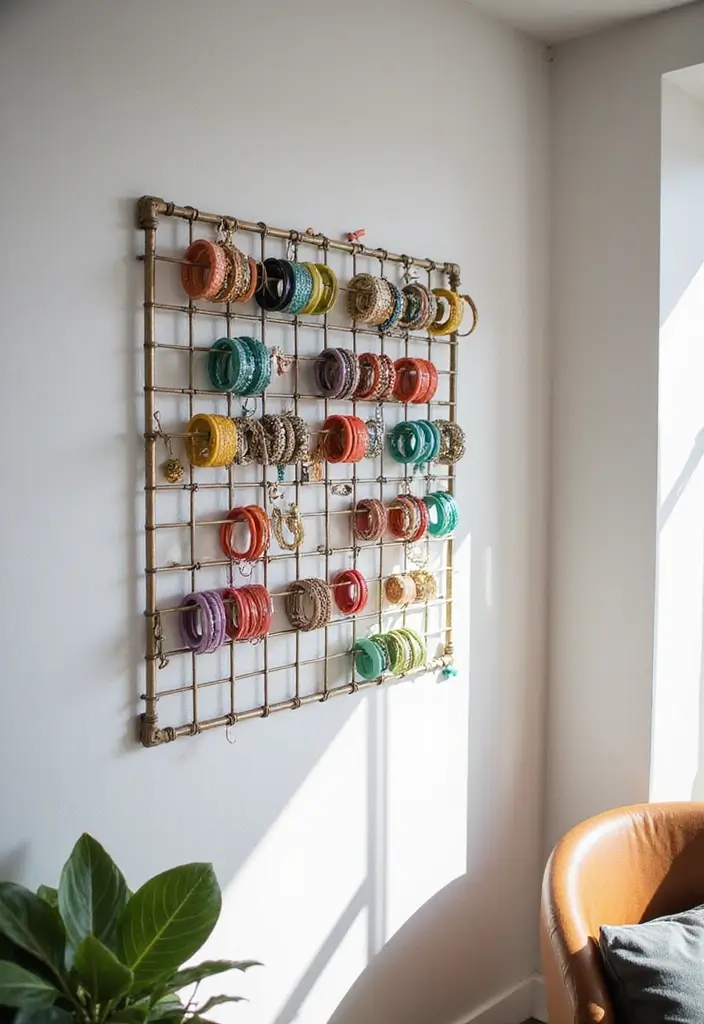 27 Bangle Decoration Ideas At Home That Make Jewelry Pop and Stylish - 17. Creative Wall Grid