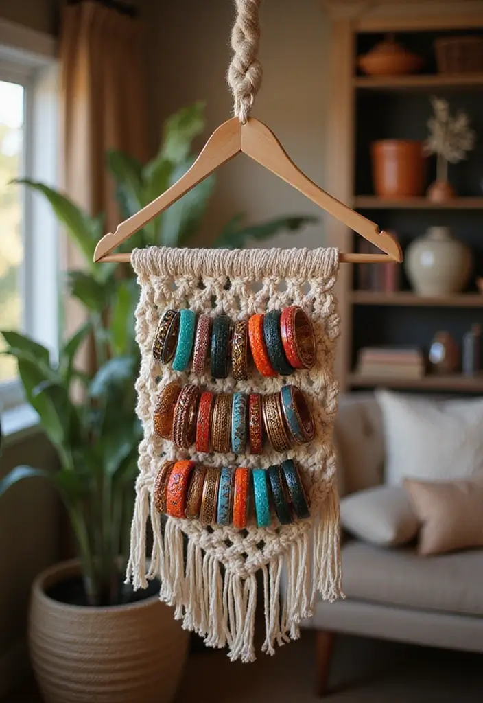 27 Bangle Decoration Ideas At Home That Make Jewelry Pop and Stylish - 21. Macrame Hanger