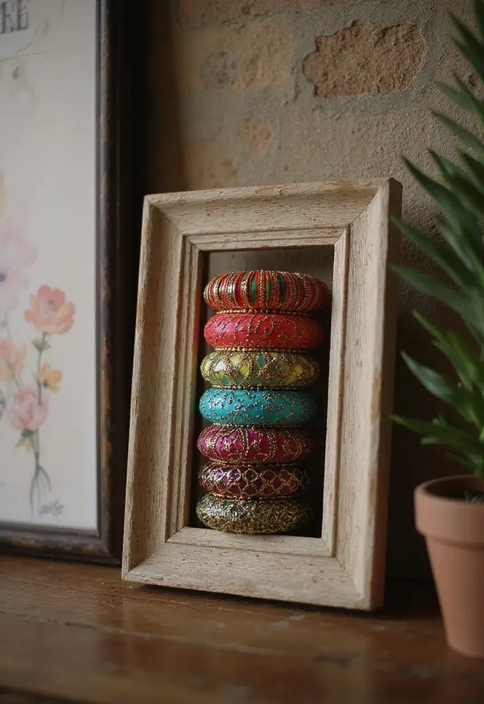 27 Bangle Decoration Ideas At Home That Make Jewelry Pop and Stylish - 26. Photo Frame Display