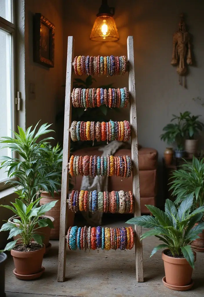 27 Bangle Decoration Ideas At Home That Make Jewelry Pop and Stylish - 7. Bangle Ladder Display