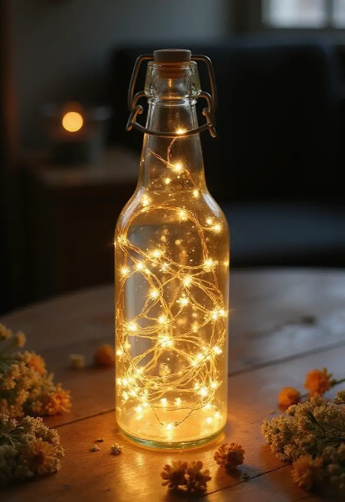 27 Bottle Craft Ideas That Upcycle Bottles Into Beautiful Projects 1 27 Bottle Craft Ideas That Upcycle Bottles Into Beautiful Projects - 1. Twinkling Bottle Fairy Lights