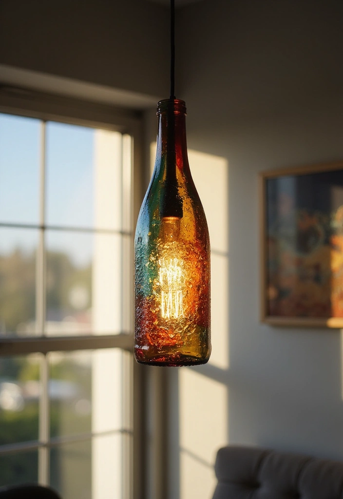 27 Bottle Craft Ideas That Upcycle Bottles Into Beautiful Projects 8 27 Bottle Craft Ideas That Upcycle Bottles Into Beautiful Projects - 2. Colorful Bottle Pendant Lamps