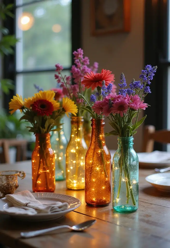 27 Bottle Craft Ideas That Upcycle Bottles Into Beautiful Projects 25 27 Bottle Craft Ideas That Upcycle Bottles Into Beautiful Projects - 5. Glass Bottle Table Centerpieces