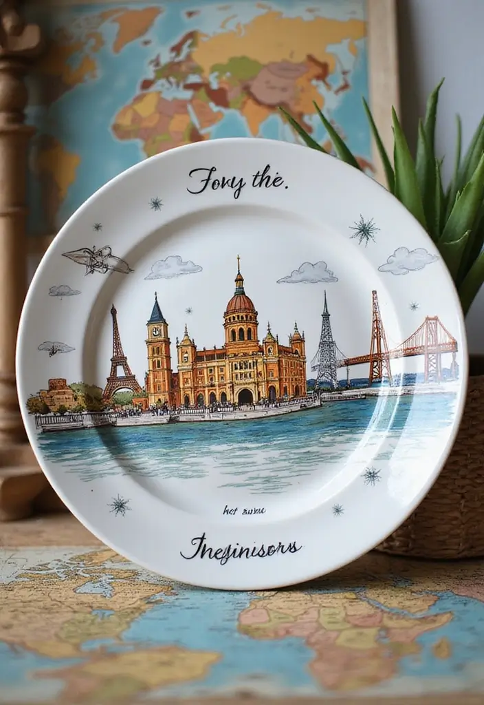 27 Charger Painting Ideas That Add Fun Style and Creativity - 18. Travel Inspirations