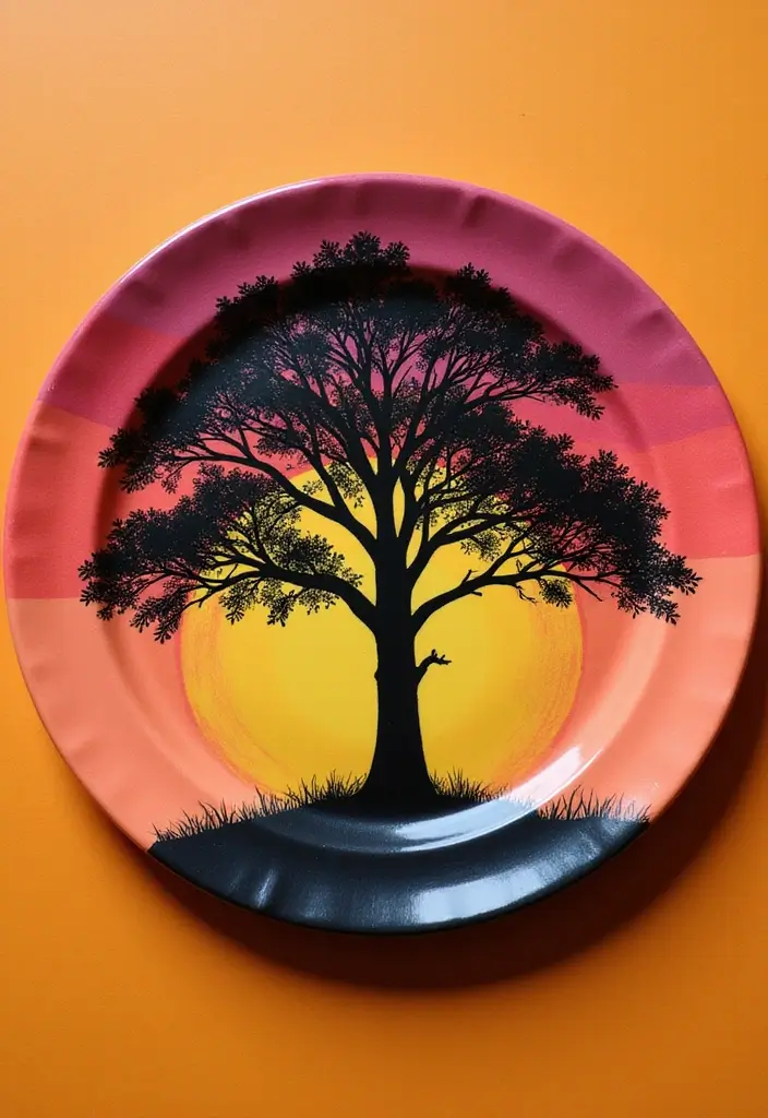 27 Charger Painting Ideas That Add Fun Style and Creativity - 20. Artistic Silhouettes