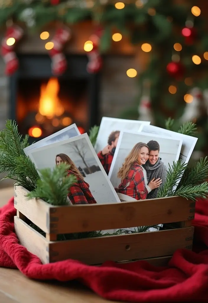 27 Christmas Photo Box Ideas That Display Holiday Memories - 1. Rustic Wooden Crate Box