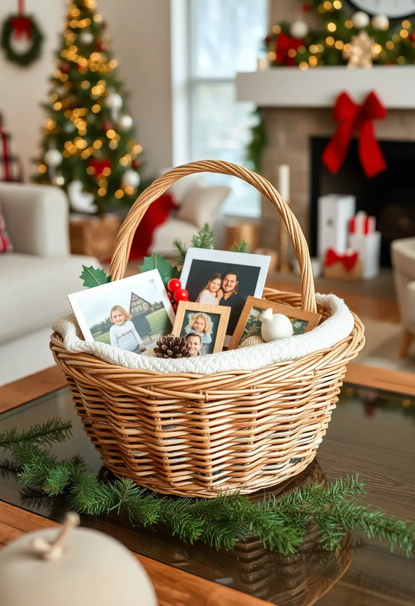 27 Christmas Photo Box Ideas That Display Holiday Memories - 14. Seasonal Memory Basket
