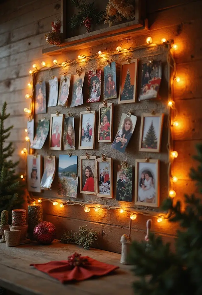 27 Christmas Photo Box Ideas That Display Holiday Memories - 16. Festive Memory Wall
