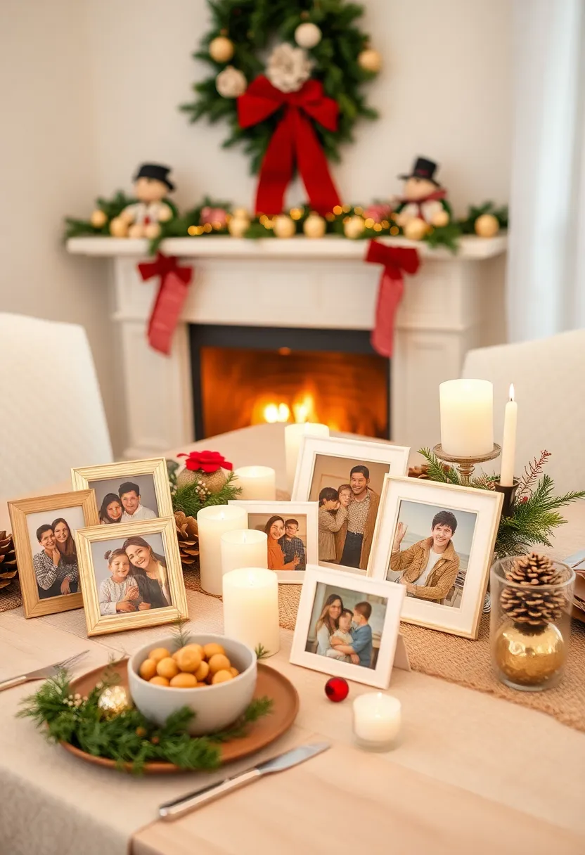 27 Christmas Photo Box Ideas That Display Holiday Memories - 22. Cozy Family Memory Table