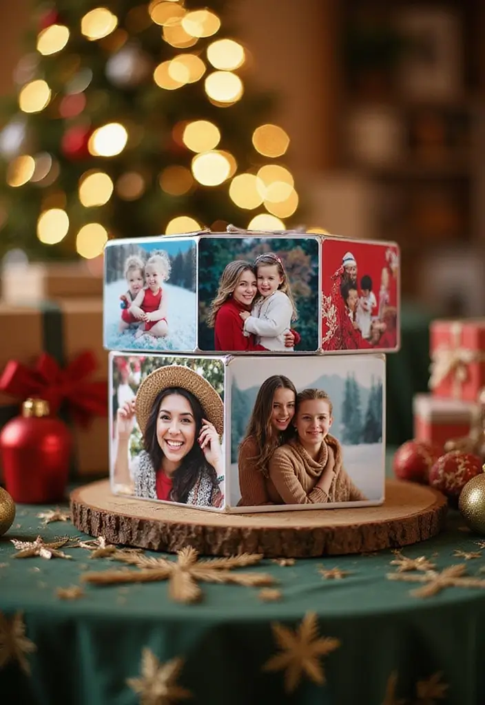 27 Christmas Photo Box Ideas That Display Holiday Memories - 24. Festive Photo Cube