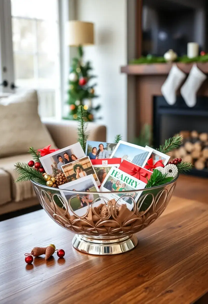 27 Christmas Photo Box Ideas That Display Holiday Memories - 25. Seasonal Memory Photo Bowl