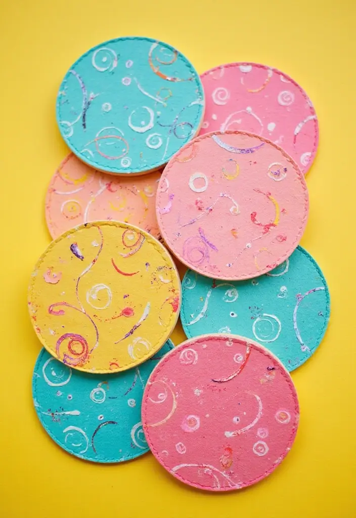 27 Coaster Painting Ideas That Are Fun Easy and Functional - 1. Bright Abstract Patterns