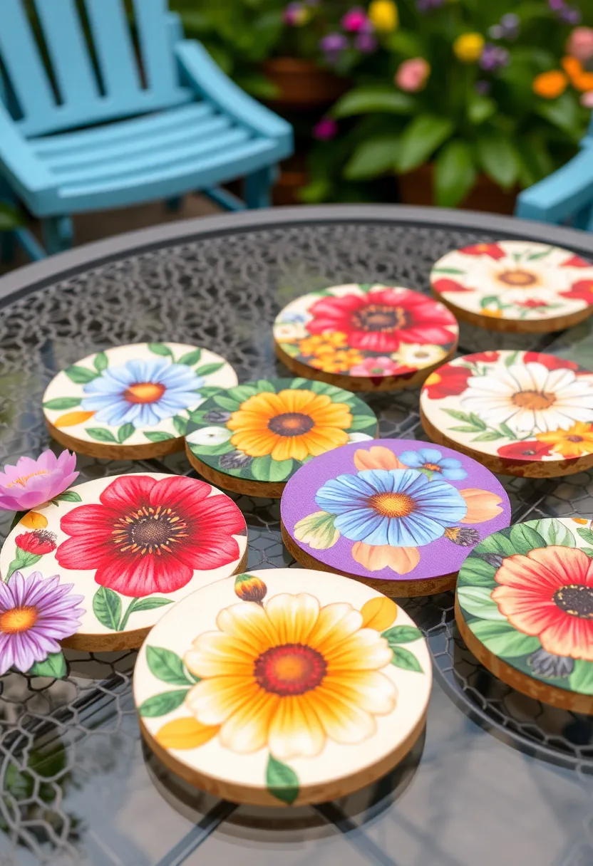27 Coaster Painting Ideas That Are Fun Easy and Functional - 17. Flower Power Coasters