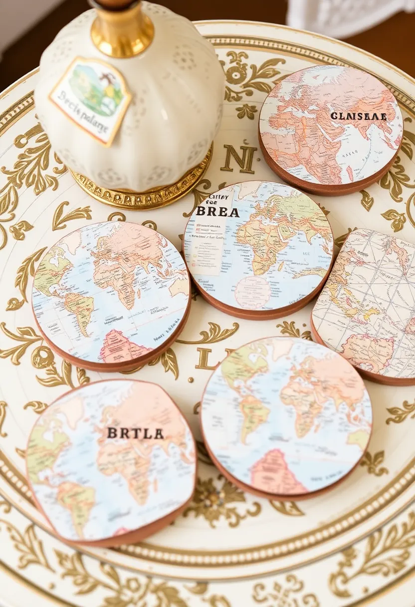27 Coaster Painting Ideas That Are Fun Easy and Functional - 23. Vintage Map Coasters