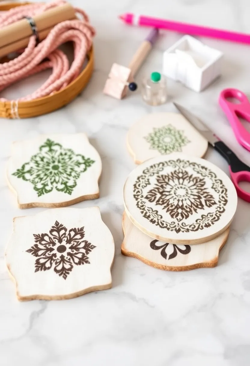 27 Coaster Painting Ideas That Are Fun Easy and Functional - 25. Stenciled Art