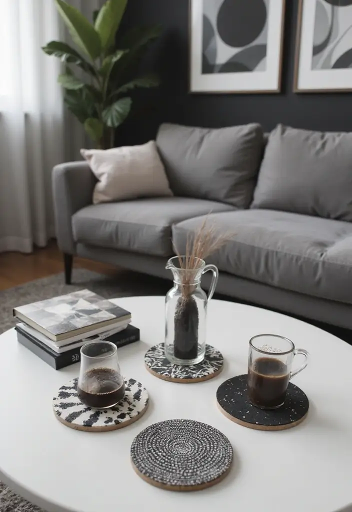 27 Coaster Painting Ideas That Are Fun Easy and Functional - 3. Monochrome Chic