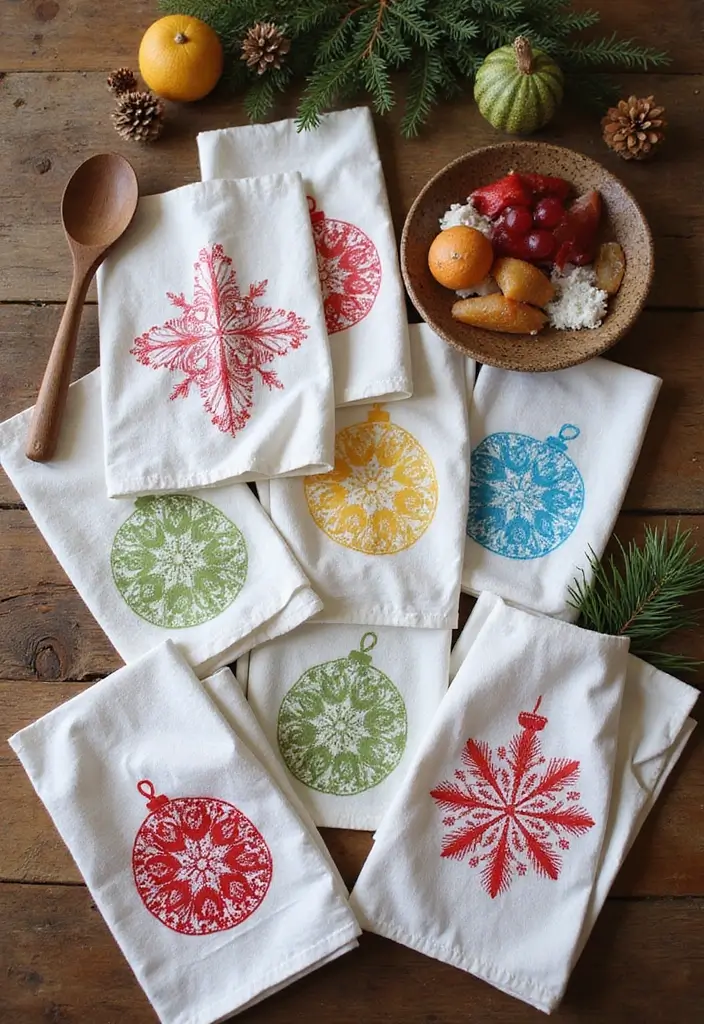 27 Craft Ideas For Christmas Gifts That Are Thoughtful and Handmade - 11. Hand-Stamped Tea Towels