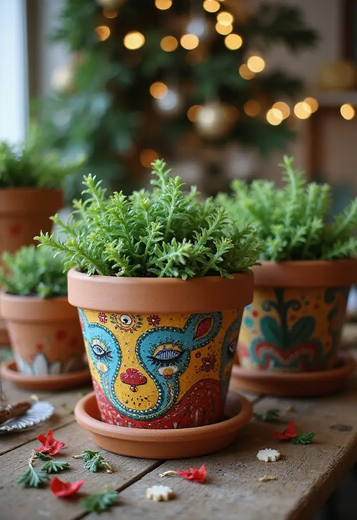 27 Craft Ideas For Christmas Gifts That Are Thoughtful and Handmade - 5. Hand-Painted Terracotta Pots