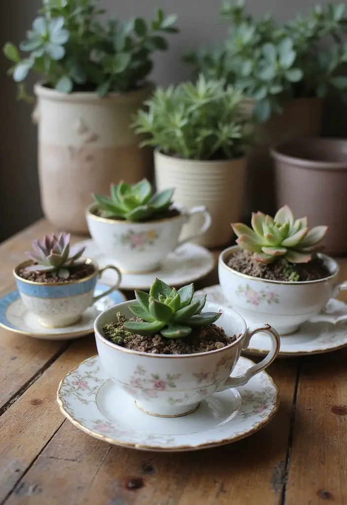 27 Craft Ideas That Are Easy, Fun, And Perfect For Everyone - 1. Vintage Teacup Plant Holders