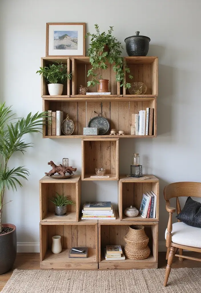 27 Craft Ideas That Are Easy, Fun, And Perfect For Everyone - 3. Upcycled Wooden Crate Shelves