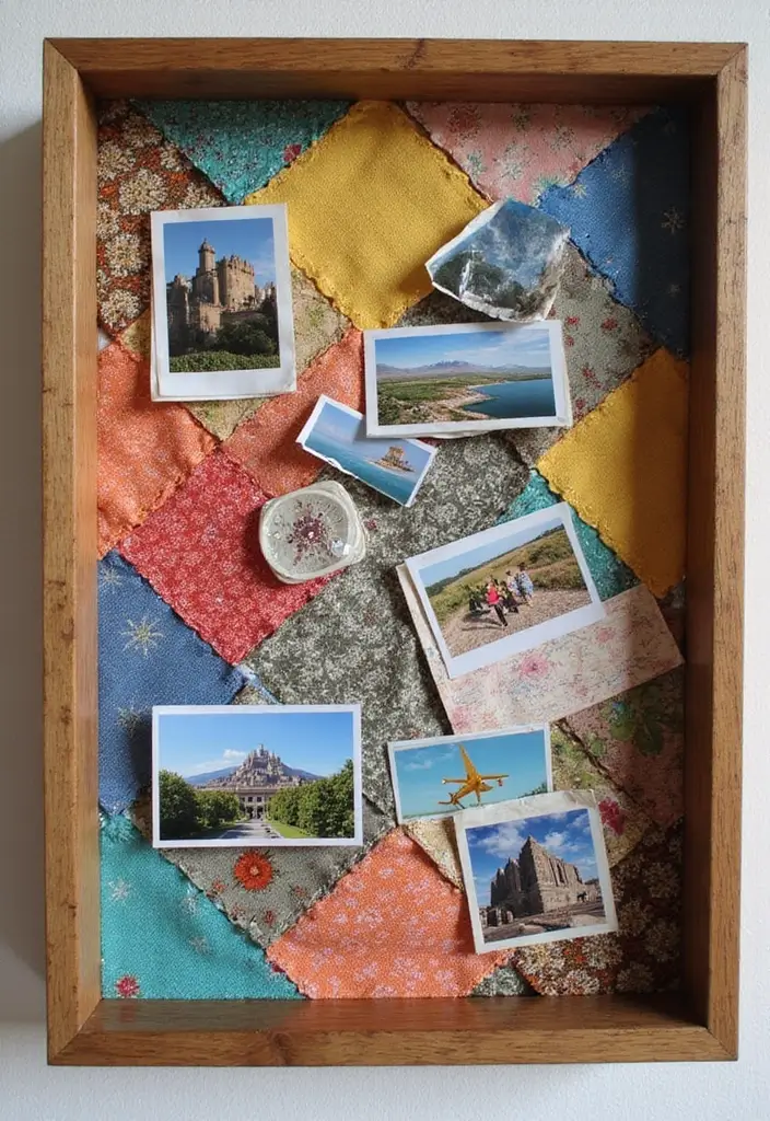 27 DIY Shadow Box Ideas That Showcase Memories Beautifully - 23. Travel-Themed Fabric Shadow Box