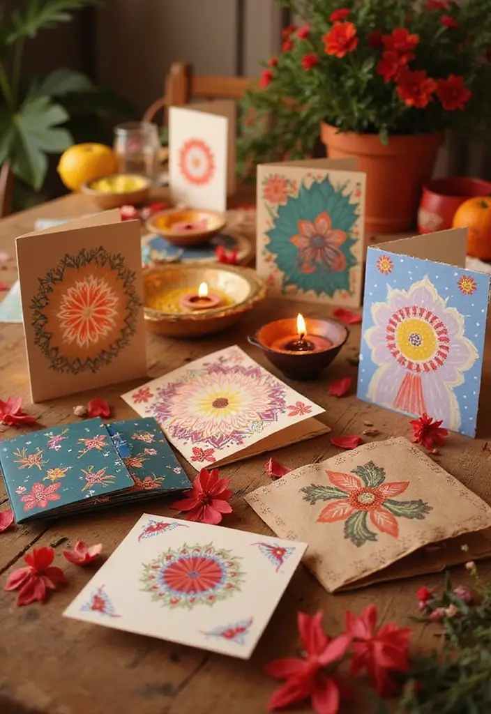 27 Diwali DIY Decoration Ideas That Make Your Festival Bright and Colorful - 13. Handcrafted Greeting Cards