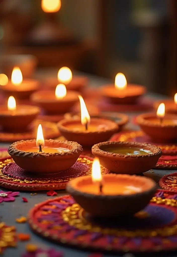 27 Diwali DIY Decoration Ideas That Make Your Festival Bright and Colorful - 19. Decorative Clay Diya Mats