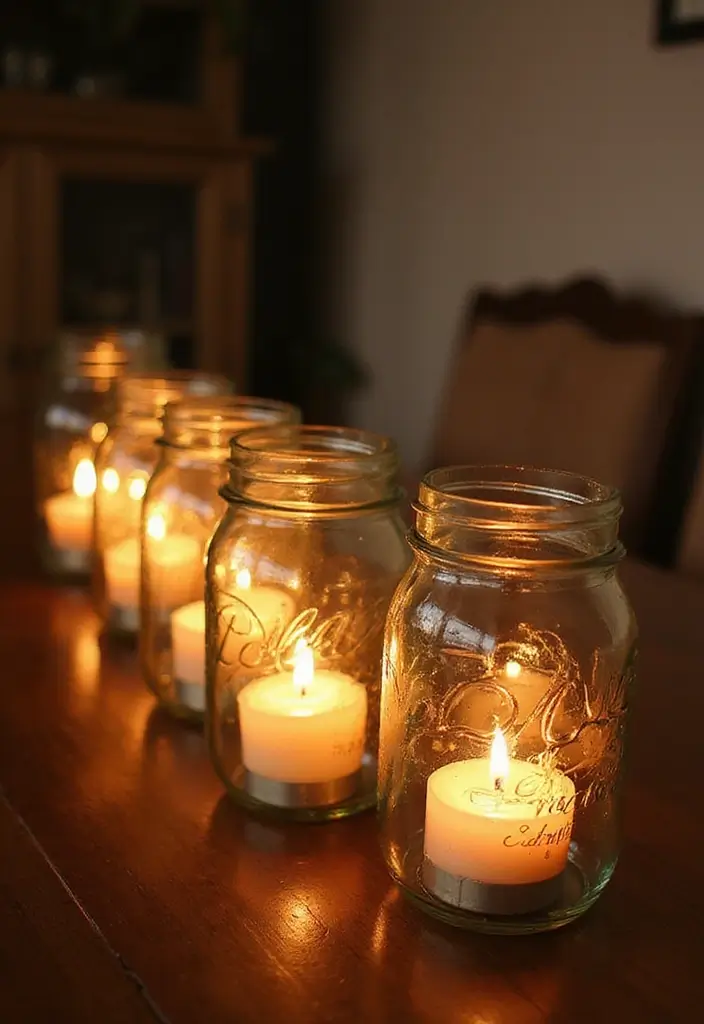 27 Diwali DIY Decoration Ideas That Make Your Festival Bright and Colorful - 3. Upcycled Glass Jars as Candle Holders