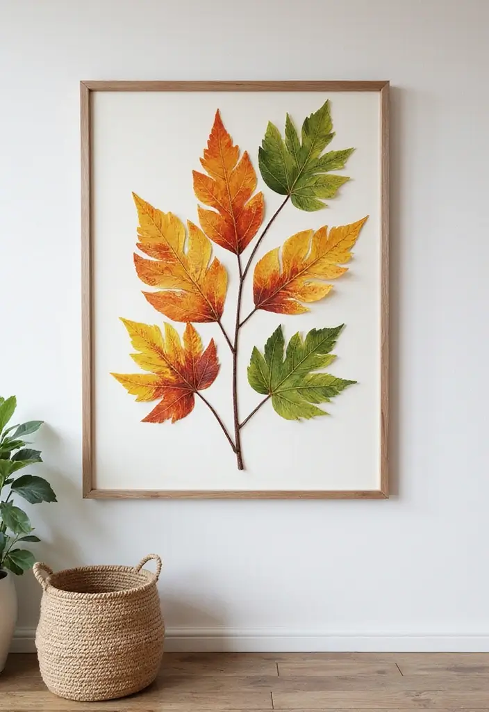 27 Diwali DIY Decoration Ideas That Make Your Festival Bright and Colorful - 6. Festive Wall Art with Leaves