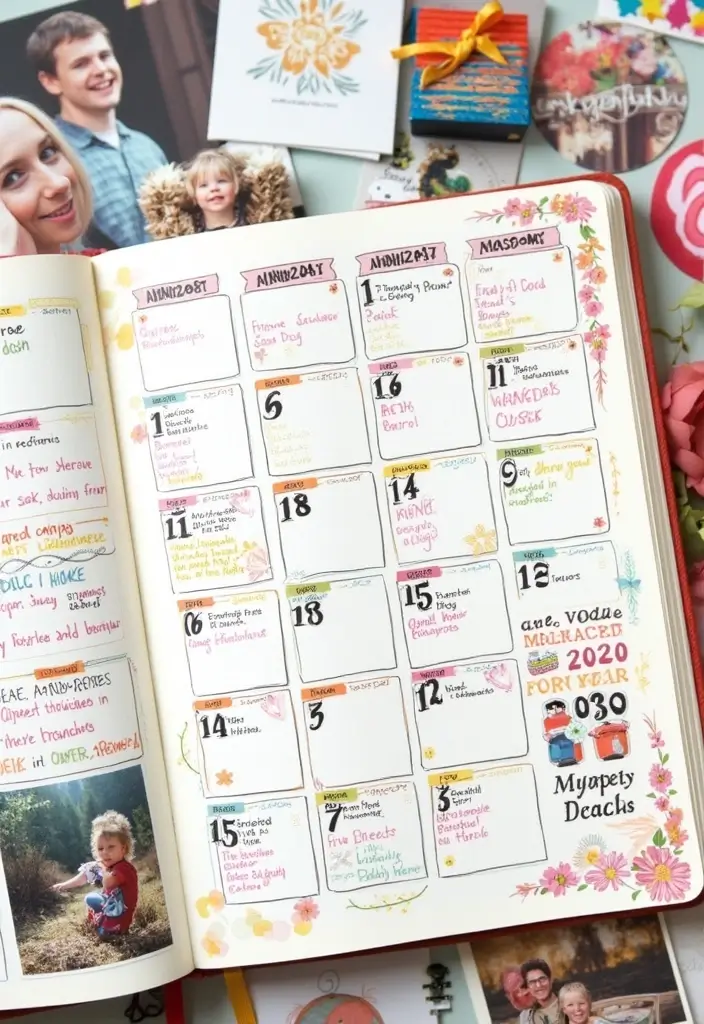 27 Dot Grid Journal Ideas That Make Planning Easy and Fun - 21. Family Calendar