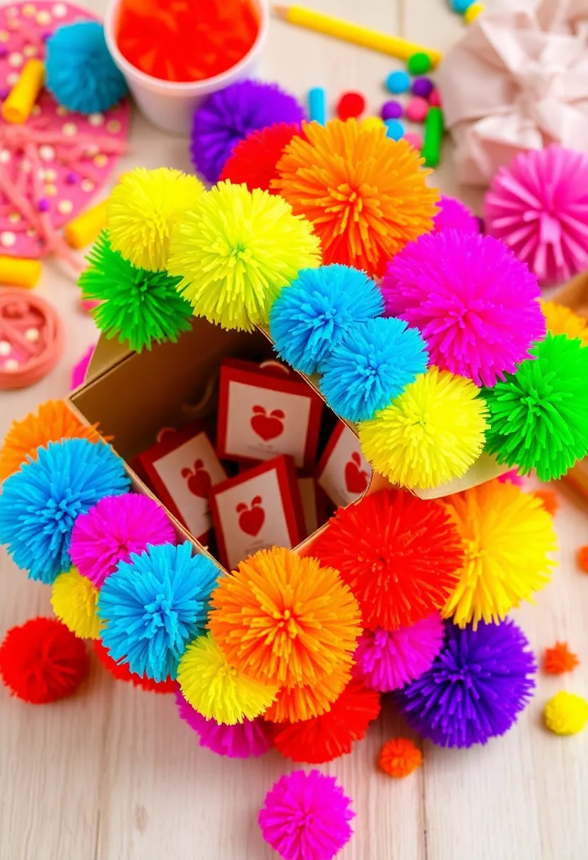27 Easy Valentines Box Ideas That Are Quick Fun and Cute - 26. Colorful Pom Pom Box