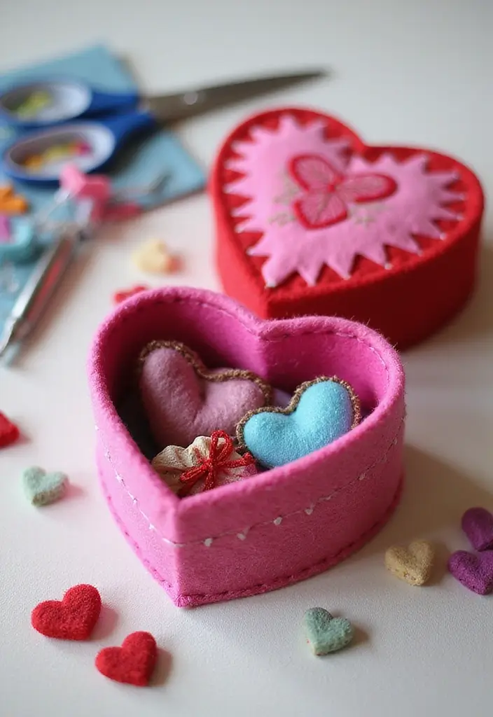 27 Easy Valentines Box Ideas That Are Quick Fun and Cute - 5. Heart-Shaped Felt Boxes