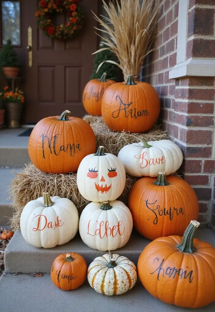 27 Fall Pumpkin Painting Ideas That Are Fun, Easy, and Festive - 12. Personalized Family Pumpkins