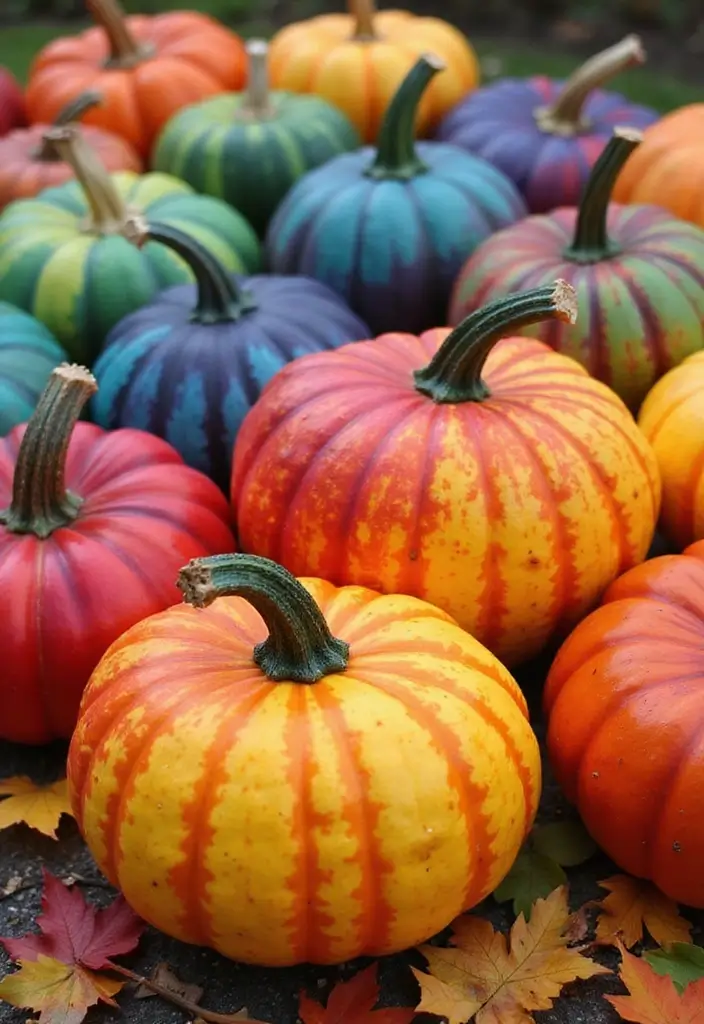 27 Fall Pumpkin Painting Ideas That Are Fun, Easy, and Festive - 13. Colorful Rainbow Pumpkins