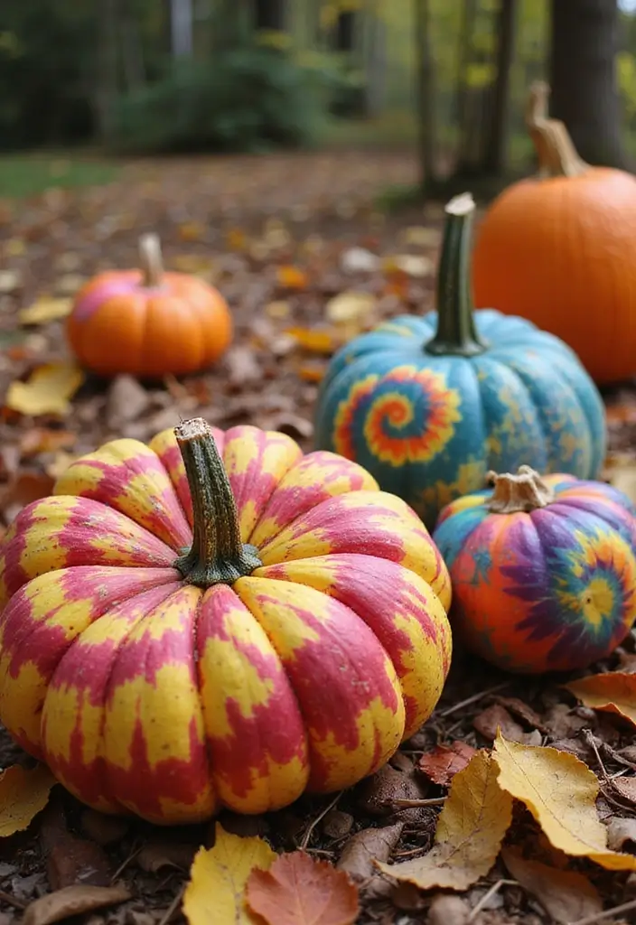 27 Fall Pumpkin Painting Ideas That Are Fun, Easy, and Festive - 15. Tie-Dye Pumpkins