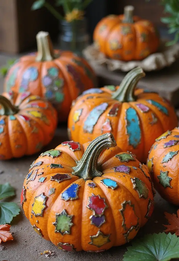 27 Fall Pumpkin Painting Ideas That Are Fun, Easy, and Festive - 21. Mosaic Style Pumpkins