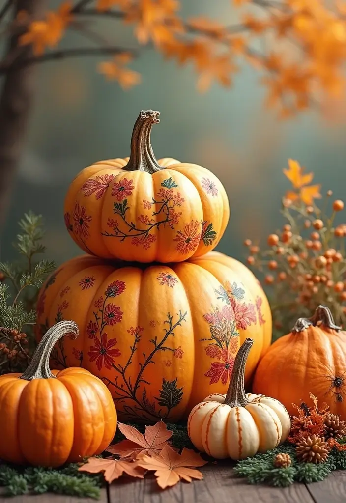 27 Fall Pumpkin Painting Ideas That Are Fun, Easy, and Festive - 4. Nature-Inspired Designs