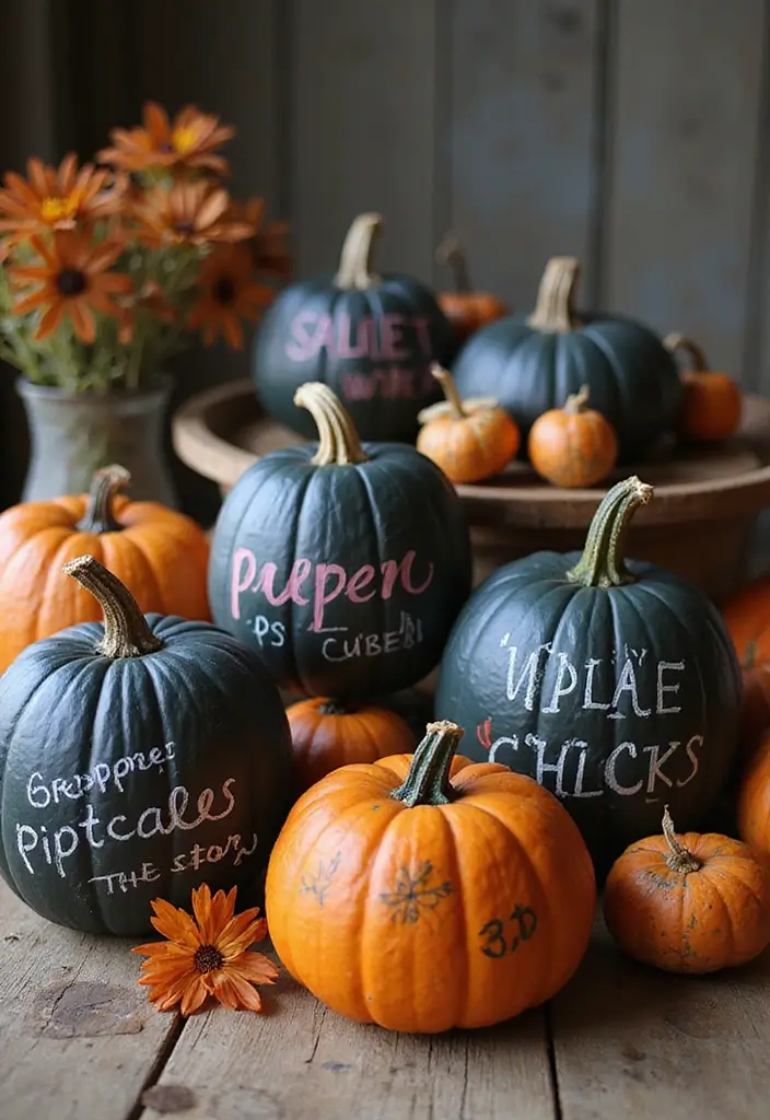 27 Fall Pumpkin Painting Ideas That Are Fun, Easy, and Festive - 7. Chalkboard Pumpkins