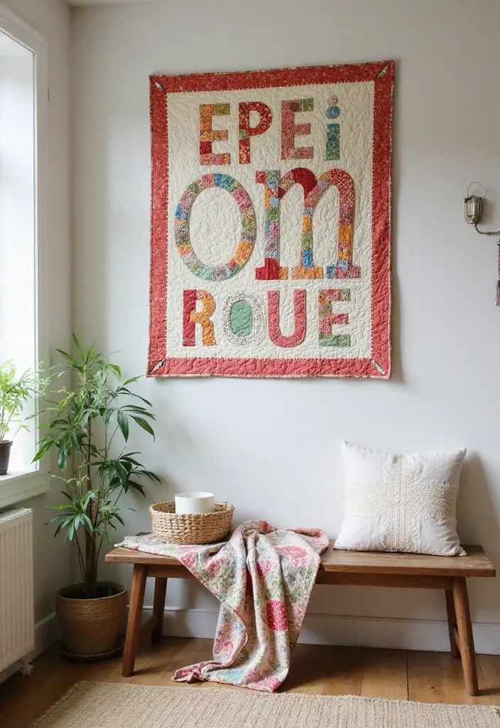 27 Name Decoration Ideas That Make Personal Spaces Unique and Fun - 17. Quilted Name Wall Hanging